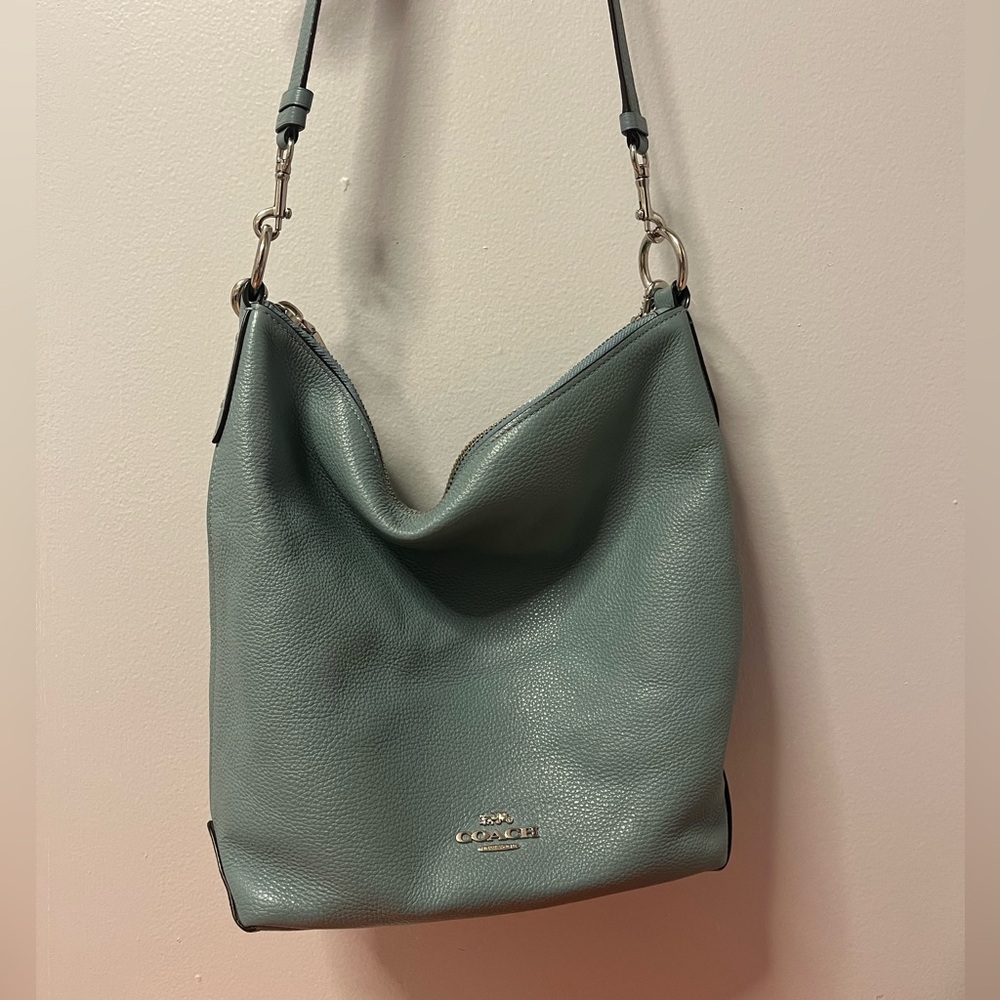 Like New Coach Hobo Bag with braided strap - light blue genuine leather